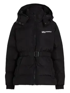 Пуховик с капюшоном и поясом Karl Lagerfeld Jeans, черный