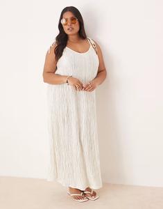 Платье-комбинация Vila Curve плиссированное, макси, серебристо-зеленого цвета с эффектом тай-дай