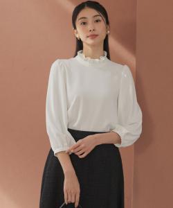 Блузка из жоржета с рюшами и стоячими лямками из шифона Suite, цвет Pearl White [002]