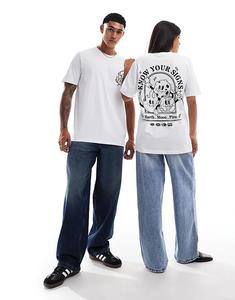 Футболка свободного кроя с принтом спереди и сзади «Знай свои знаки» белого цвета PRNT