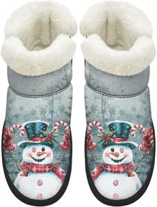 Женские зимние сапоги средней высоты с широким носком, противоскользящие, с меховой подкладкой, имитация кожи, без застежек, носить легко, размеры 4,5-12 Chririnla, Xmas Snowman