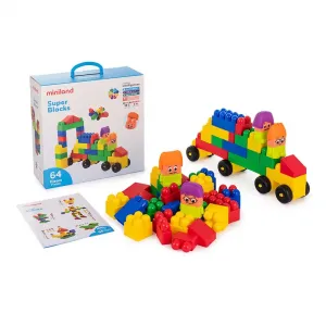 Конструктор Miniland Super Blocks, 64 блока, мультиколор