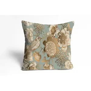 Декоративная подушка queence Finna с золотыми цветами и птицами Queence, Goldengreen + bedruckt