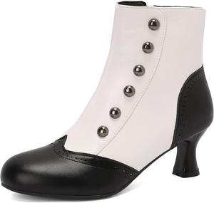 Ретро женские ботильоны с круглым носком, средней высоты каблуком и закрытой пяткой Renessmi, White