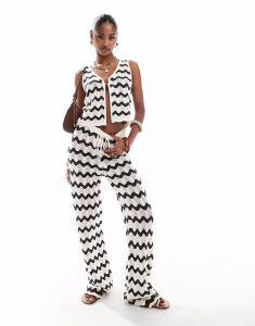 4th & Reckless широкие пляжные брюки крючком в шоколадно-кремовых тонах