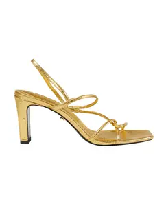 Женские босоножки на каблуке из тисненой кожи с ремешками Sandro, золотой