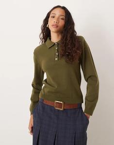 Трикотажный топ-регби ASOS DESIGN аккуратного кроя с подплечниками цвета хаки