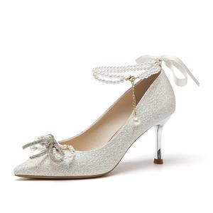 Туфли на тонком каблуке 7,5 см, женские, серебристые AGSDON, Silver