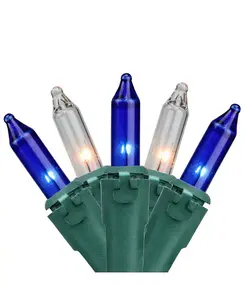 Набор из 35 синих прозрачных мини-елочных гирлянд с шагом 2,5 дюйма - зеленый провод Northlight, clear