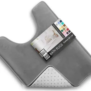 Нескользящий, ультрамягкий плюшевый коврик для ванной из пенополиуретана с эффектом памяти - контурный, 61 смx51 см Clara Clark, серый