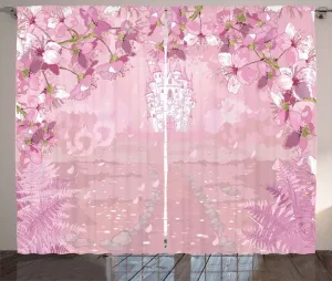 Штора ABAKUHAUS "Сказочная деревенская", средневековый замок, сюрреалистическая, для спальни, со сборками, петлями и крючками, 280 x 245 см, нежно-розовая Abakuhaus