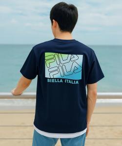 Футболка с короткими рукавами, круглым вырезом, градиентным принтом, влагоотводящая, быстросохнущая FILA, темно-синий