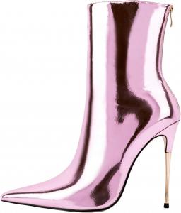 LINMUYOUJIA Модные ботильоны с металлическим зеленым оттенком для женщин, с заостренным носком, высоким каблуком-стилетто, праздничные туфли с задней молнией, заостренный носок, фиолетовые, золотые, серебряные каблуки