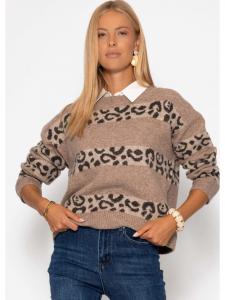 SASSYCLASSY Свитер с леопардовым принтом, бежевого цвета