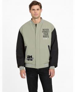 Мужская куртка-бомбер в стиле университетской формы, стандартного кроя GUESS, Moss Green/Black