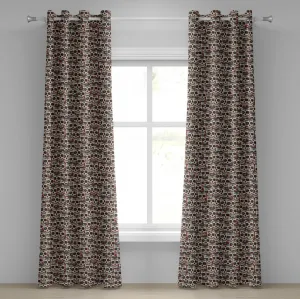 Штора на люверсах ABAKUHAUS Сахарный череп, жуткие кости черепа с цветочным узором пейсли, арт-объект День мертвых, декоративные двухпанельные шторы, 280 см x 175 см, кремово-зелено-красный Abakuhaus