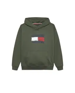 Толстовка для маленького мальчика с капюшоном и логотипом на груди Tommy Hilfiger, военный зеленый