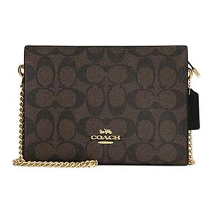 Искусственная кожа с коровьей спилковой кожей, женская наплечная сумка через плечо, коричнево-черная COACH