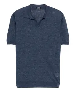 Льняная рубашка-поло, изготовленная в Италии. Barba, синий