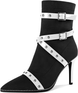 Женские ботильоны Joseywade с каблуком 3,7 дюйма, шпильку, украшенные бусинами и заклепками, с заостренным носком, боковой молнией, из замши, размер 5-13