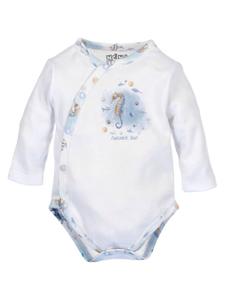 Nini Боди с длинными рукавами, украшенное белыми изображениями морских обитателей