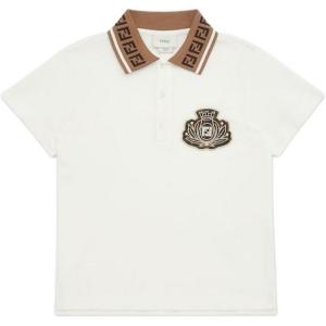 Футболка с воротником-поло для школьников, умеренная FENDI, белый