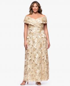 Длинное платье большого размера с открытыми плечами Betsy & Adam, Champagne