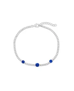 Теннисный браслет из стерлингового серебра с круглыми фианитами Simona, sapphire