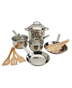 Набор посуды из нержавеющей стали, подходящий для индукционных плит, 14 предметов Basic Essentials, Silver