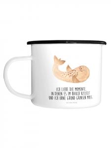 Эмалированная кружка размера XL с надписью лежащая печать, белого цвета Mr. & Mrs. Panda