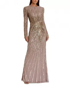 Платье с пышными рукавами и боковым узлом Mac Duggal, коричневый