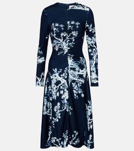 Платье миди с цветочным принтом и сборками Erdem, Cyanotype Etching Navy