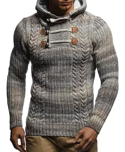 Мужской вязаный пуловер | Удлиненный худи приталенного кроя | Базовый зимний худи-свитер для мужчин Leif Nelson, коричневый/бежевый