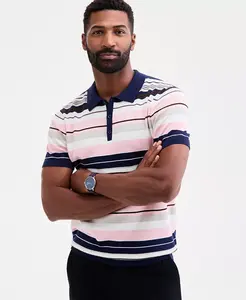 Мужской полосатый свитер-поло с коротким рукавом Club Room