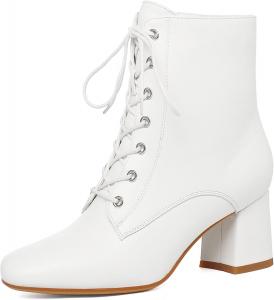 Женские ботильоны на массивном каблуке Bellirala, короткие сапожки с квадратным носком и высоким каблуком, модная обувь для платья, White 1