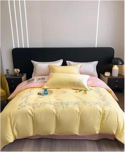 Generic Комплект постельного белья хлопковый с цветочной вышивкой синий MM-102 Yellow