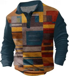 Мужская поло с длинным рукавом и пэчворком — цветной блок для стильного кэжуал LCMTWX