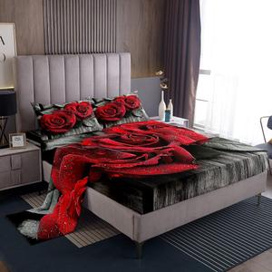 Erosebridal Романтичный комплект постельного белья Valentine Rose в винтажном стиле с цветочным принтом, мягкий и роскошный, Red Gray