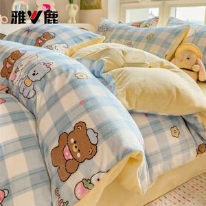 Yalu Пододеяльник 200х230 см из молочного велюра, двусторонний флис, 1.8 м комплект