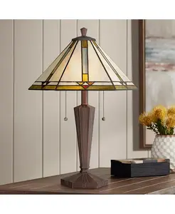 Настольная лампа Landford в традиционном миссионерском стиле с абажуром из бронзового витражного стекла высотой 22 1/2 дюйма для спальни, гостиной, прикроватной тумбочки и офиса Robert Louis Tiffany, brown