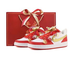 Court Borough Happiness Fulfillment, свадебные туфли, сумка для покупок, кожа, устойчивая к истиранию, низкие Nike, красный золотой