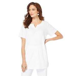 Женская мягкая трикотажная туника больших размеров Roaman's с вырезом и вырезом, белый