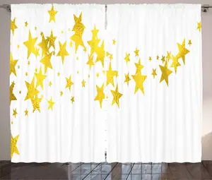 Штора ABAKUHAUS "Рустикальные звезды", желтый оттенок, современные звезды, присборенная тесьма для спальни с петлями и крючками, 280 x 245 см, желто-белый Abakuhaus