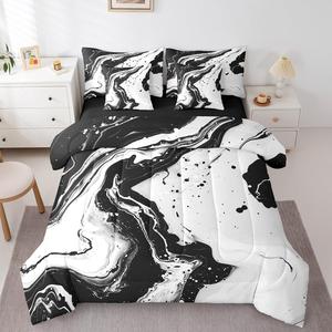 Erosebridal Комплект постельного белья Dark Grey Marble с абстрактным мраморным принтом и бронзовыми пайетками, металлический золотисто-серый, Grey White Golden