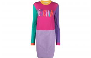 Вязаное платье-свитер с интарсией логотипа Moschino, мультиколор