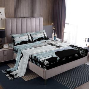 Erosebridal Комплект постельного белья Hunting Bear в стиле кантри с лесным принтом, Blue,gray