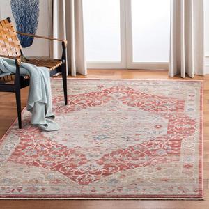 Ковер SAFAVIEH, 275 x 366 см, Kenitra Collection - , красный и бежевый, винтажный восточный дистресс-дизайн, без линьки и простой в уходе, идеален для помещений с высокой проходимостью в гостиной, спальне (KRA661R)