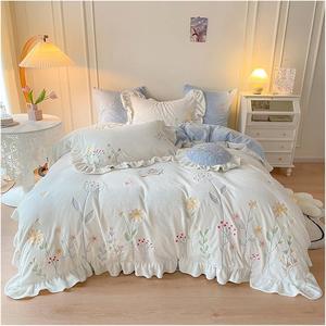 KYTGFH Комплект постельного белья Super Soft Warm Shaggy Velvet Fleece с цветочной вышивкой и рюшами Bianco Bianco
