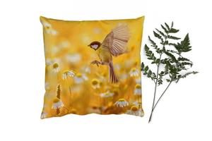 Декоративная подушка MuchoWow диванная подушка для гостиной декоративная подушка 60 x 60 см птица - большая синица - цветы - ромашки - чехол на подушку - хлопчатобумажная ткань - декоративные наволочки