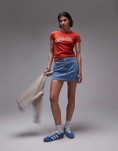 Мини-юбка из денима Topshop в полоску цвета белизны